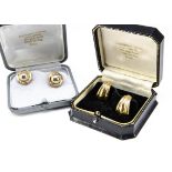 Two pairs of 9ct gold clip and pin earrings, including one octagonal shape and another tapered, both
