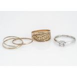 A George V 9ct gold Mizpah ring, ring size N, together with a 9ct gold Russian wedding band, ring