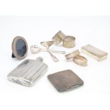 A small group of silver and silver plate, including an Art Deco silver compact from Boodle &