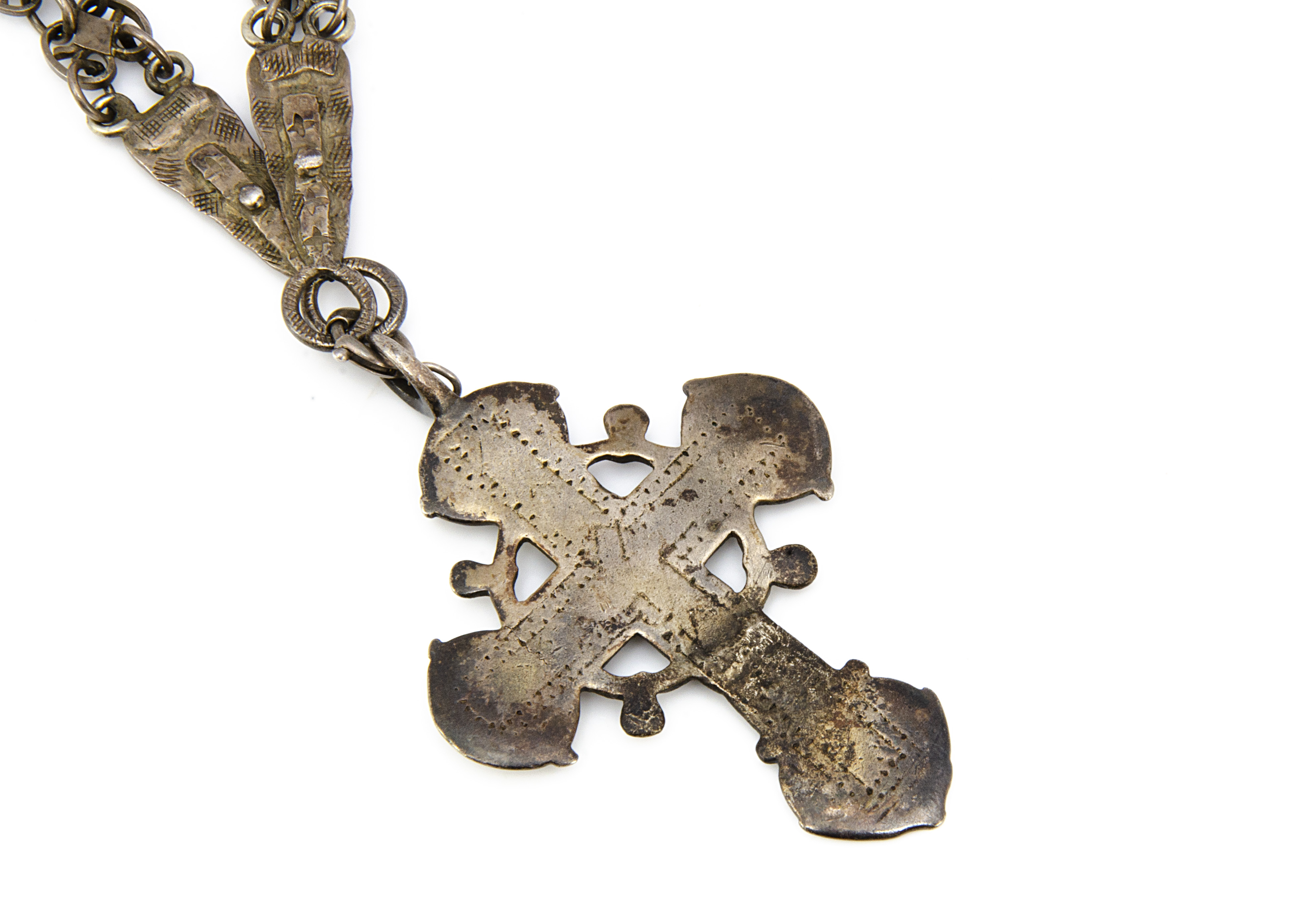 A 16th Century white metal Celtic cross pendant, with central design of a plain cross with - Image 2 of 2