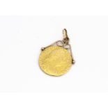 A George III gold guinea, heavily worn and having applied gold pendant mounts, c1780, 9.2g
