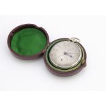 A Victorian silver open faced pocket watch, 47mm, appears to run, in leatherette pocket barometer