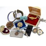 A collection of costume jewellery, including a miracle paste set pendant and chain, various