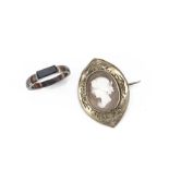 A 19th Century shell cameo and gilt metal oval brooch, 3.3cm x 3cm and a 19th Century agate ring,