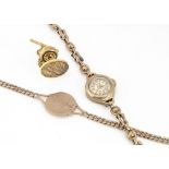 A collection of 9ct gold, comprising a lady's identity bracelet engraved Philippa with curbed