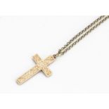 An Edwardian 9ct gold engraved cross pendant, with belcher link chain, 26cm long, dated Birmingham