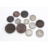 A collection of coins, including several pre-1946 examples, two 1797 two pennies, other British