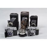 A Tray of Kodak Cameras, a Kodak Retina IIa, shutter working, rangefinder responsive, body G, with