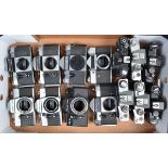 A Tray of Praktica SLR Camera Bodies, including Praktica Super TL (3), Electronic (2), EE2, Nova and