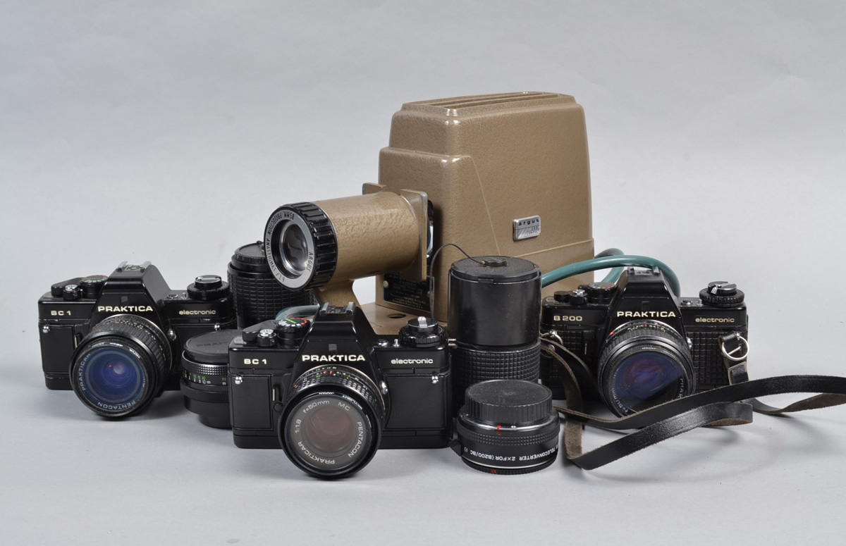 Praktica Electronic SLR Cameras and Lenses, a BC1 and a B200 both with Pentacon Prakticar 50mm f/1.8