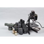 Three Pairs of Binoculars, a pair of Asahi Pentax 10 x 50 field 5.5°, body G, optics G, a pair of