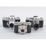 Three Wirgin Cameras, an Edixa Mat Kadet, shutter working, body G-VG, with 50mm f/2.8 Cassaron lens,