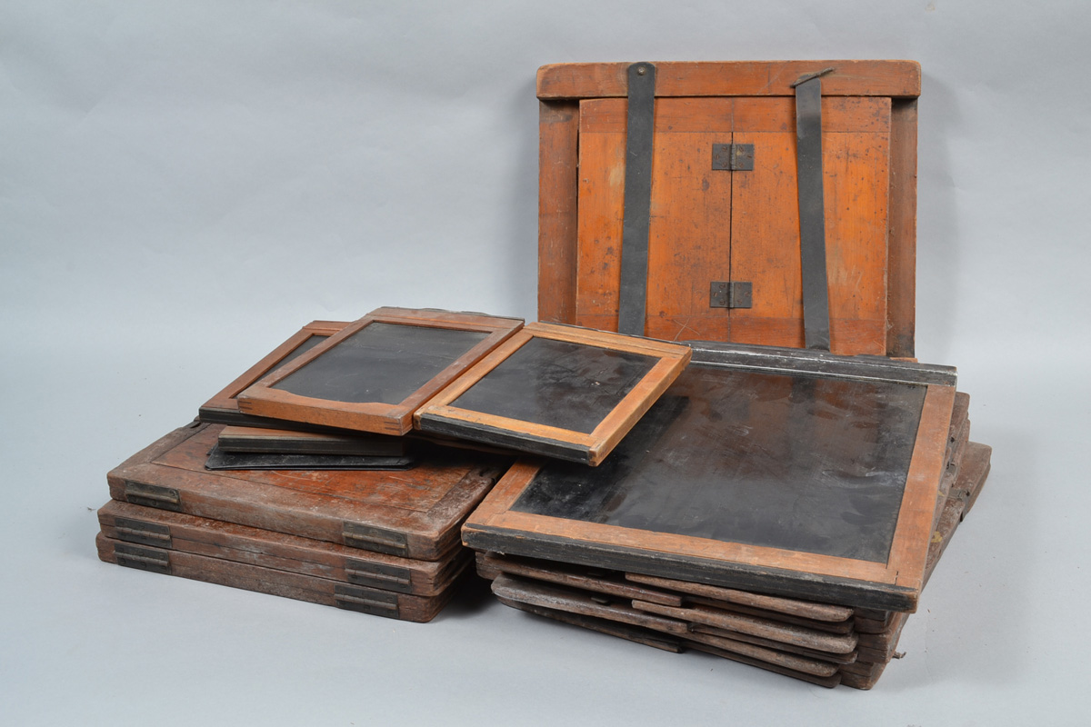 Wooden Double Dark Slide Plate Holders, approximately twelve DDS plate holders in half plate and