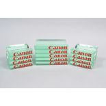 Canon Retail Display Stands, transparent, green tinged, solid acrylic blocks with red Canon logo