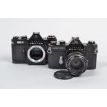 Two Asahi Pentax Cameras, a Pentax Spotmatic F, black, serial no 6094817, shutter working, meter