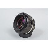 A Nikon Nikkor 55mm f/1.2 AI Lens, serial no 412536, barrel F, handling wear, elements F, fungus