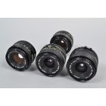 Four Canon FD Prime lenses, two 28mm f/2.8 wide angle lenses and two 50mm f/1.8 lenses, overall G