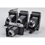 Voigtländer Folding Cameras, Three Bessa I, all with Vaskar 105mm f/4.5 lenses, two with working