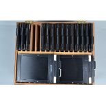 Toyo Cut Film Holders, 4 x 5in, sixteen double dark slide plastic film holders in a compartmented
