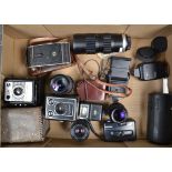 A Tray of Camera Related Items, including a Carl Zeiss Jena MC 135mm f/3.5 M42 mount lens, barrel G,