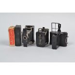 Ensign Cameras, including an Ensign Cupid roll film camera, 4 x 6cm format, an Ensignette No 1, a