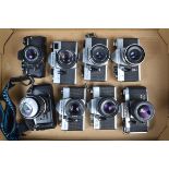 A Tray of Praktica Cameras a Pratkica BX20, with 28-70mm f/3.5-4.5 zoom lens, BC 1 with 50mm f/1.8