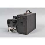 An Ensign Mascot No 3 Falling Plate Box Camera, quarter plate format, made by Houghtons Ltd circa