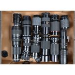 A Tray of Zoom Lenses, including a Tamron 70-300mm f/4.5-5.6 Nikon mount Di lens, Minolta AF 70-