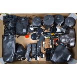 A Tray of Olympus Accessories, three OM winder 2 motor drives, Olympus 200mm f/4 2X A teleconverter,