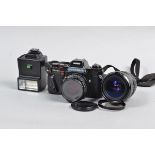 A Pentax Program A SLR Camera, serial no 1318624, black, body F, whitening to front of pentaprism