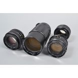 Four M42 Mount Pentax Pime Lenses, two SMC Tukumar 55mm f/1.8 and an Auto Tukumar 55mm f/1.8 lens, a