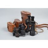 Three Pairs of Binoculars, large 7 x 50 binoculars, maked with an RL logo and with "Bino Prism No