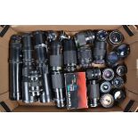A Tray of Various lenses, zoom, telephoto, prime, various mounts, manufacturers include Sigma,