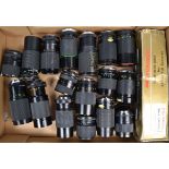 A Tray of Zoom Lenses, various focal lenths and mounts, manufacturers include Tamron, Sigma, Tokina,