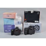 Canon EOS 60D and Sony Alpha 55 DSLR Bodies, Canon serial no 0330100432, with body cap, strap, Canon