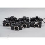 Olympus OM and Canon EOS SLR Bodies, black Olympus OM-2 Spot/Program SLR camera bodies (4), a