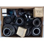 A Box of Lens Hoods, various sizes and manufacturers, mostley metal and rubber hoods