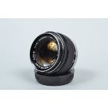 An Olympus 50mm f/1.4 Auto S Lens, OM mount, G. Zuiko, serial no 354379, barrel G, slight wear,