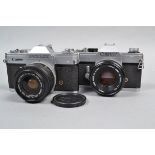 Two Canon Cameras, a Canon Pellix, serial no 119095, shutter sluggish on slow speeds, meter