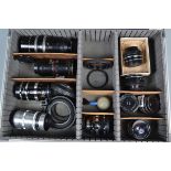 Varex Mount Lenses, three Meyer Optic Lydith 30mm f/3.5 lenses, one in makers box, a Sands Hunter