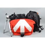 A Manfrotto Red Unica Messenger Bag and Other Camera Bags, comprising a Unica V Messenger Red