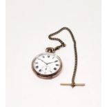 A silver open faced fob watch, with white enamel dial, second subsidiary seconds dial, Roman