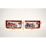 Two Universal Hobbies 1:12 scale motorcycle models, Honda RC 30 Carl Fogarty and Honda RC 30 Joey