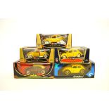 Five boxed 1:18 scale VW Beetle models, including three Bburago examples together with two Solido