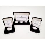 Five jubilee Mint commemorative coin sets, all silver bar a 24ct gold plated commemorative Royal