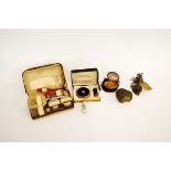 A small quantity of lady's dressing table items, including two compacts, a 1950s embroidered