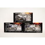 Three Minichamps 1:12 Valentino Rossi Collection motorcycle models, Yamaha YZR-M1 Fiat Yamaha Team