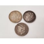 Three United States of America silver one dollars, Morgan Head dated 1878 San Francisco Mint, 1879