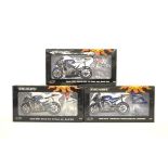 Three Minichamps 1:12 Valentino Rossi Collection motorcycle models, Yamaha YZR-M1 Fiat Yamaha Team