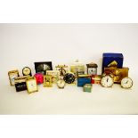 A collection of mantel clocks, some by Westclox, others by Seth Thomas, some cased